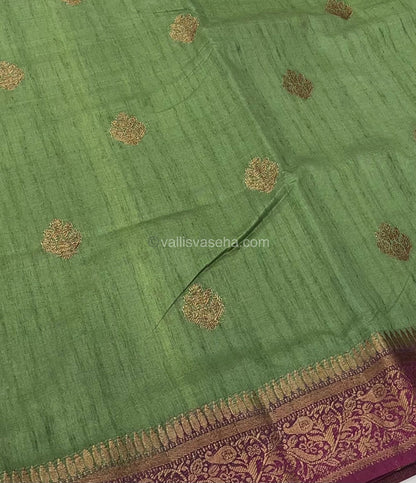 Bamboo Silk Saree - Mehendi Green with Dark Purple Shade - VVBSS001