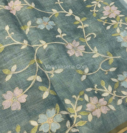 Tissue Linen Saree - Green Shade - VVTLS001