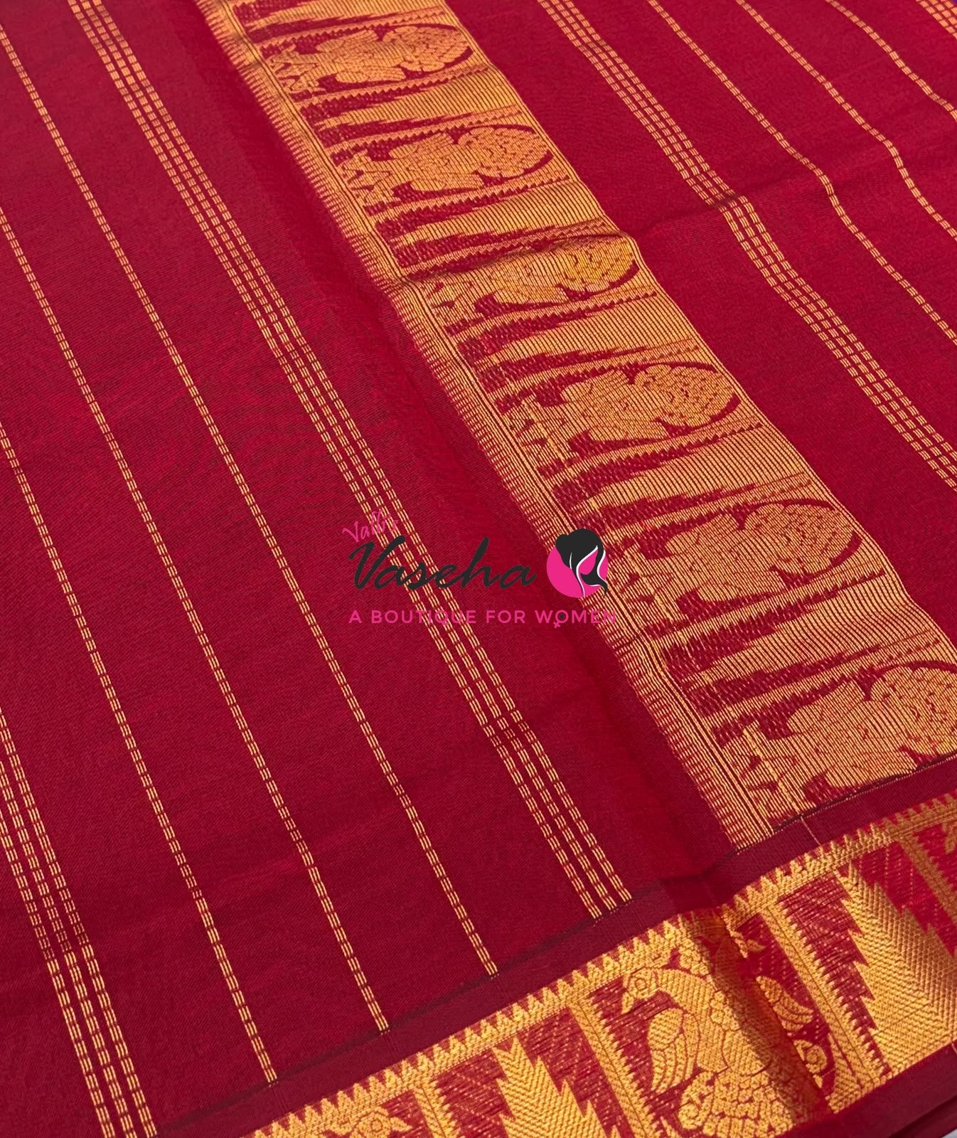 Semi Silk Cotton Saree - Small Zari Butta  - Retta Mayil Border- VVSSC015