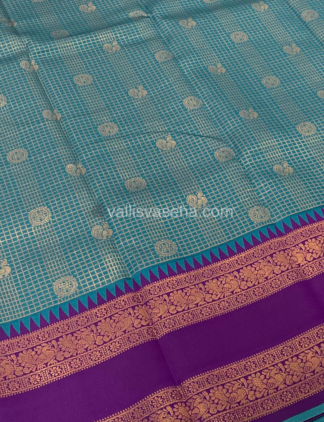 Kanchi Semi Silk - Blue with Purple - Mayil & Chakkaram design - VVKSS001