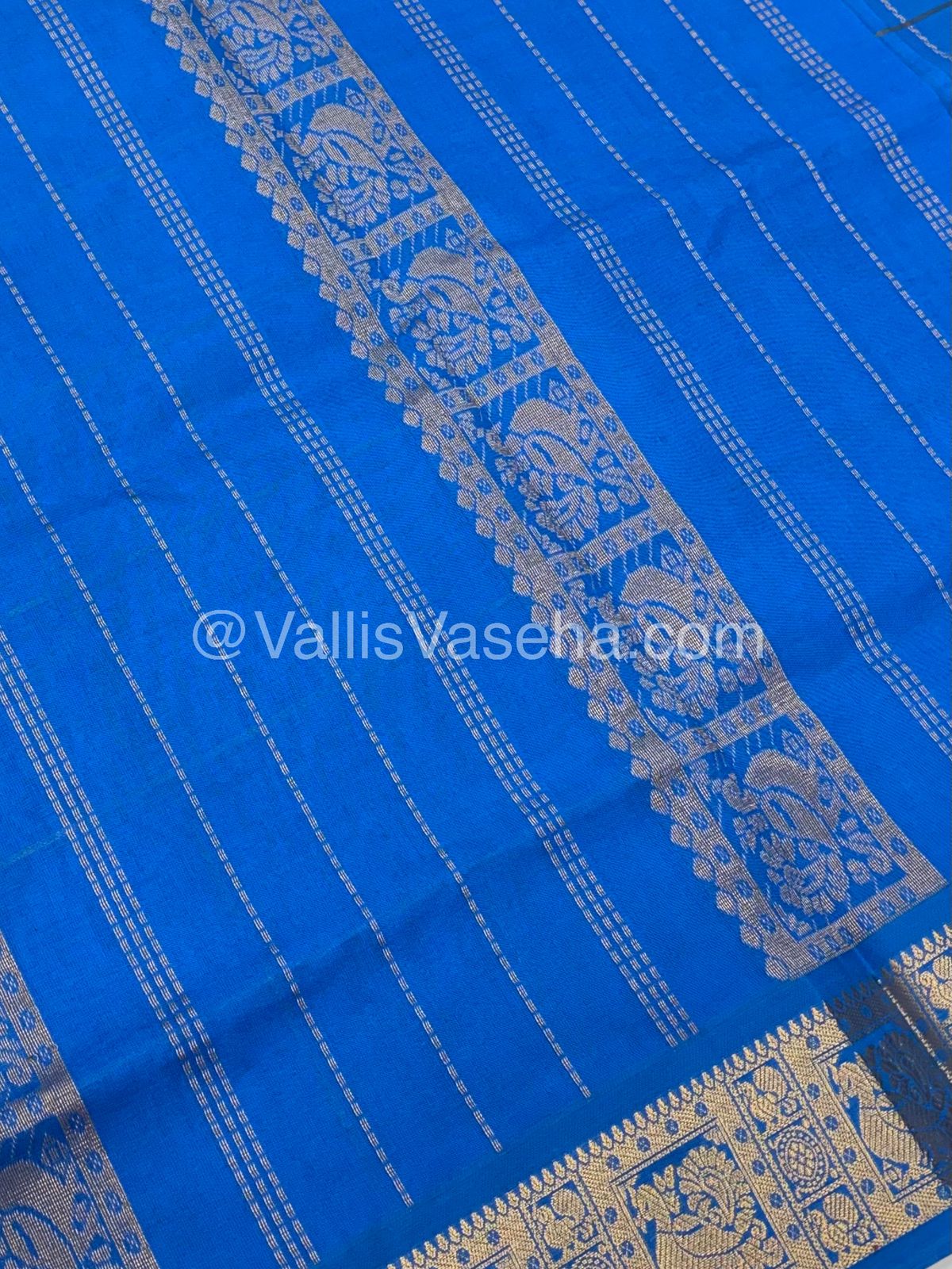 Semi Silk Cotton Saree - Green with Blue shade - VVSSC002