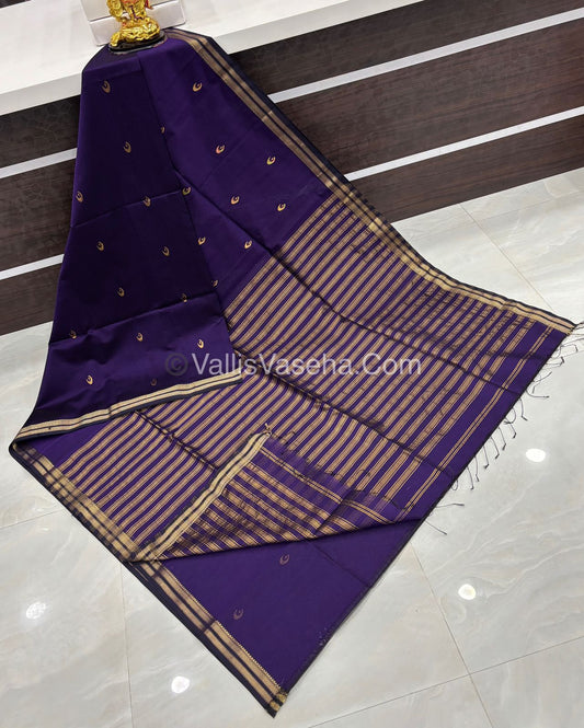 Pure Maheshwari Silk Cotton Saree - Violetish Purple Color - VVMSC007