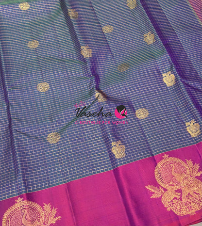 Pure Kanchipuram Silk Saree - Dual Tone Blue & Dual Tone Pink Combo - VVPS080