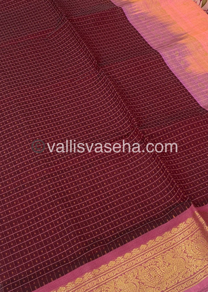 Pure Silk Cotton Saree - Maroon with Peach - Lakshadeepam Design - VVPLD001