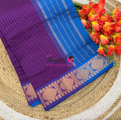 Semi Silk Cotton Saree - Checks Pattern - VVSSC019