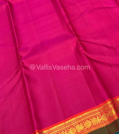 Pure Kanchipuram Silk Saree - Pink & Orange Combo - VVPS016