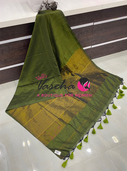 Handloom Cotton Sarees  - Light Green Shade - VVKC001