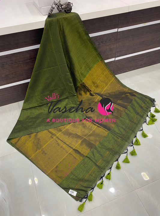 Handloom Cotton Sarees  - Light Green Shade - VVKC001