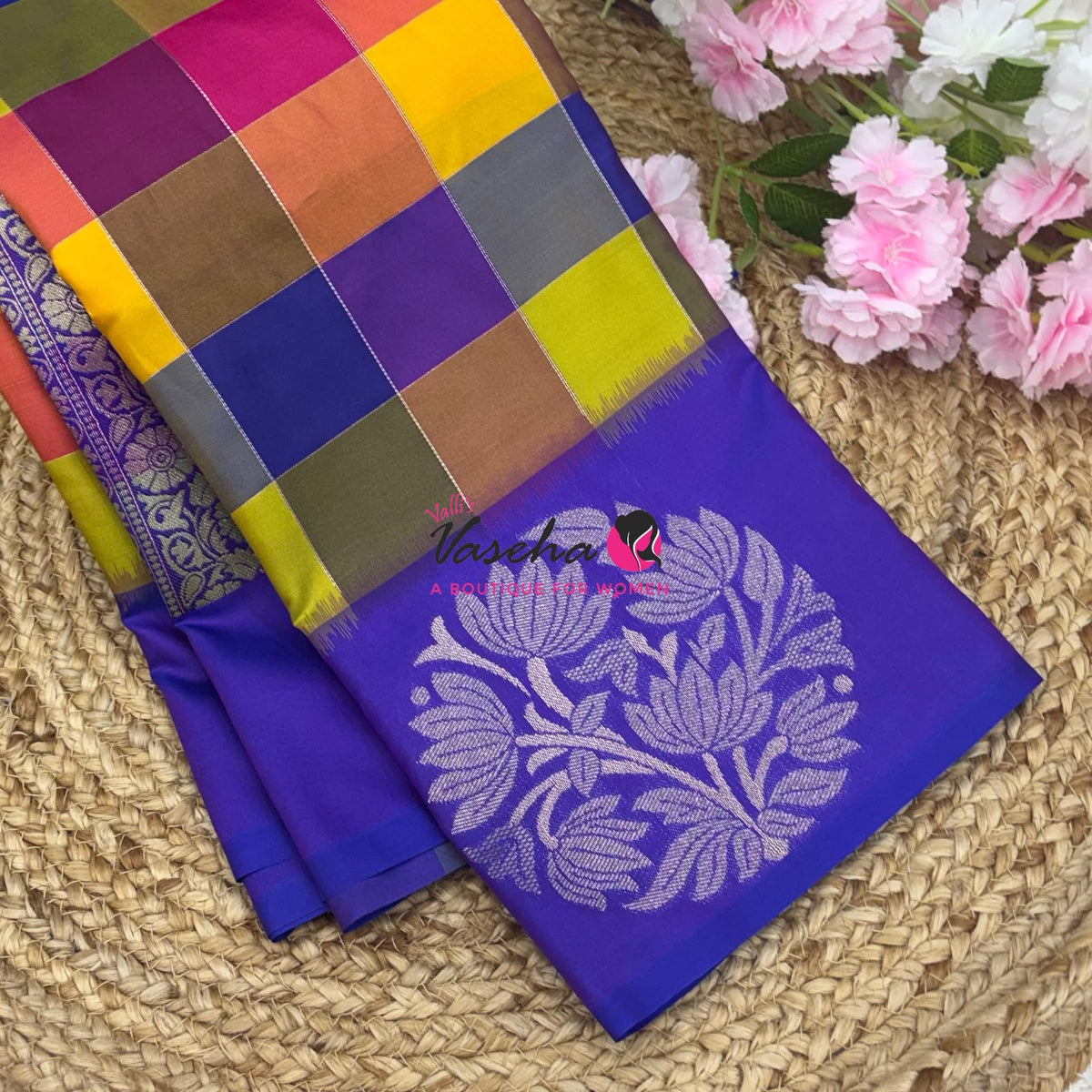 Semi Soft Silk  - Madras Checks Pattern - Violetish Purple Shade  - VVSSS042