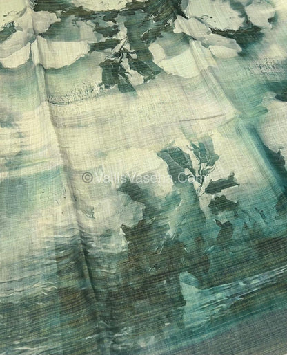 Tissue Linen Saree - Cloud Design - Green Shade - VVTLS002