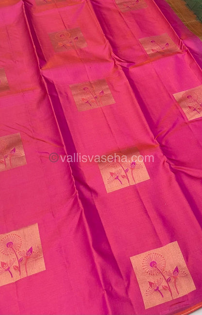 Pure Soft Silk Saree - Light Weight - Double tone Pink with Green shade - VVPSS025