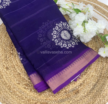 Muslin Georgette Saree -Violetish Blue with Purple - VVMGS001