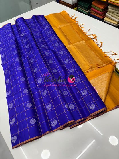 Pure Soft Silk Saree - Blue & Yellow Shade - VVPSS055