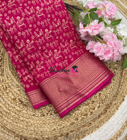 Semi Binny Silk - Varli Design - Pink Blue Shade  - VVSBS010