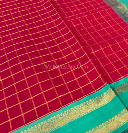 Pure Korvai Silk Cotton Saree - Red With Blue - VVKSC020