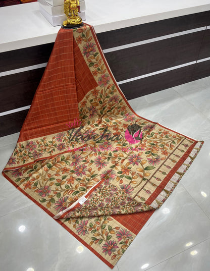 Semi Gicha Tussar Saree - checks pattern - VVSGT005