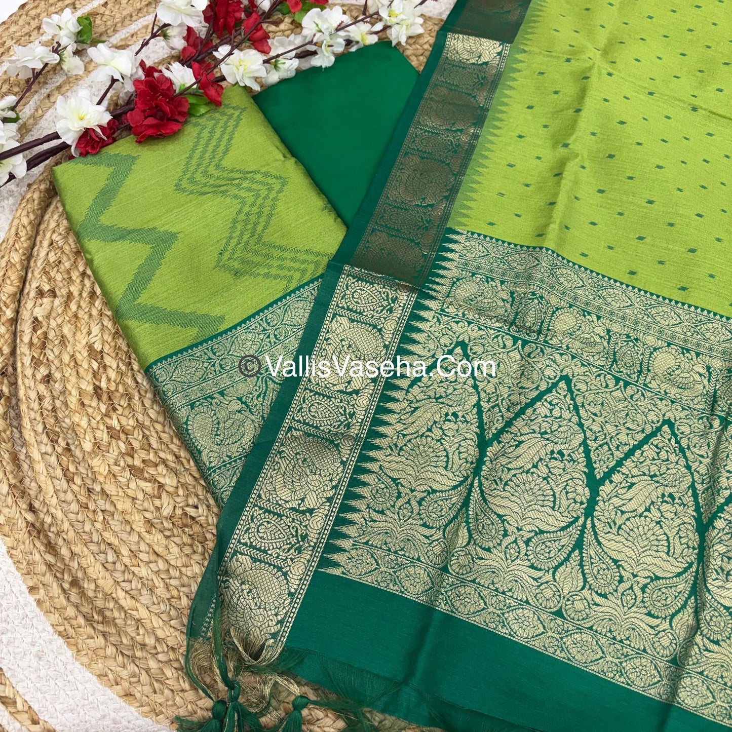 Unstitched Salwar Material - Raw Silk - Green Shade  - VVUSM021