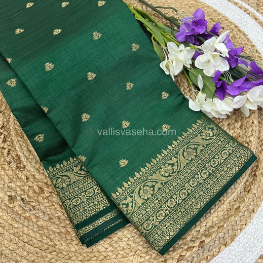 Semi Tussar Silk Saree - Dark Green Shade - VVSTS008