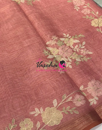 Linen Tissue Saree - Peach Shade - VVLTS004
