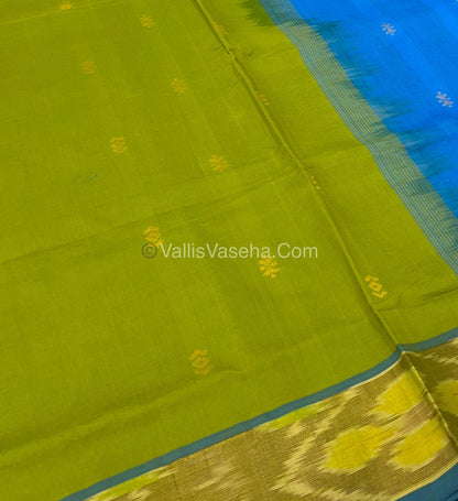 Semi Silk Cotton Saree - Mehndi Green & Blue  - VVSSC001