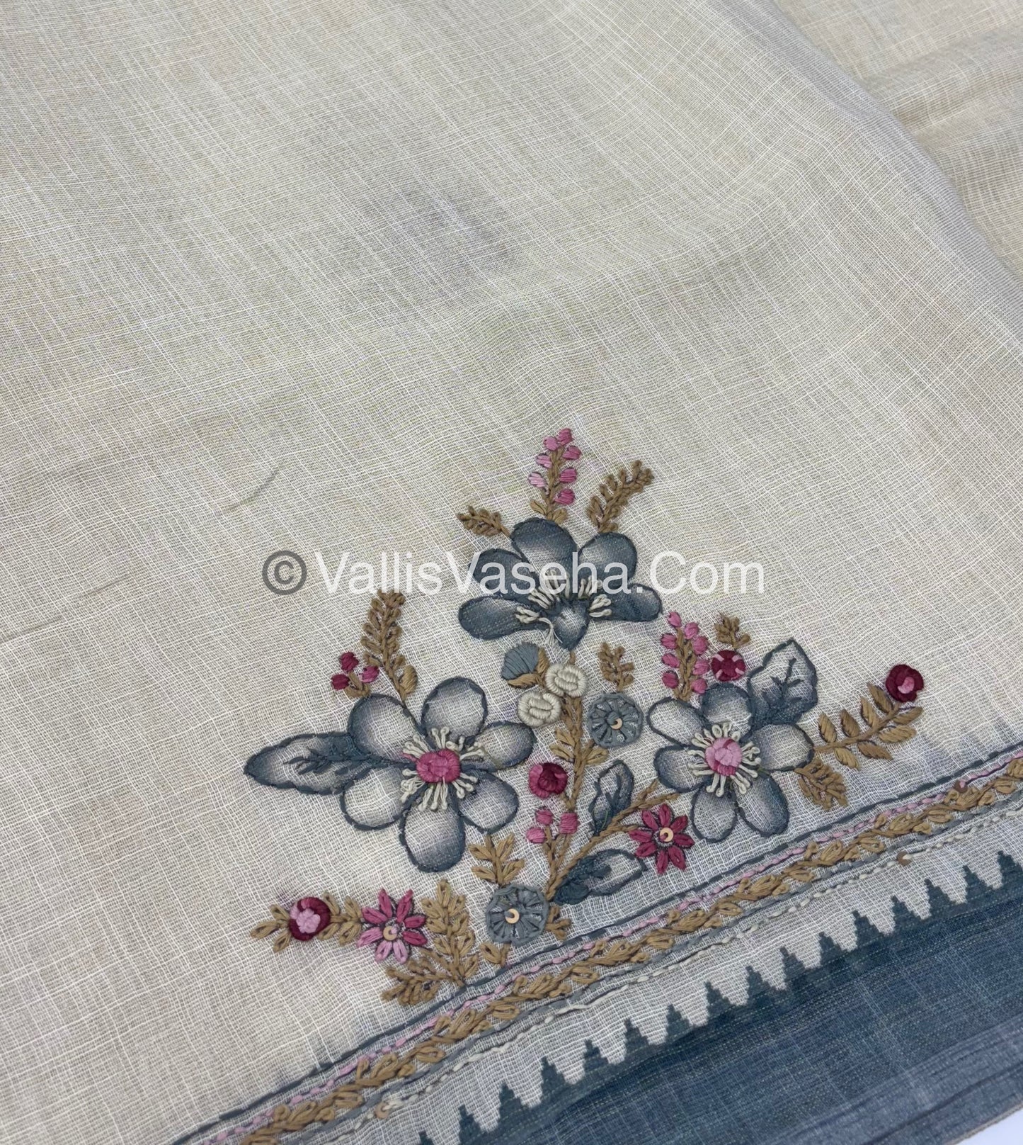 French Knot - Tissue Saree - Cream With Blue Shade - VVLFN006