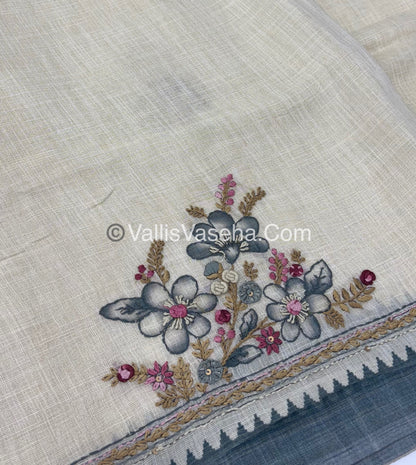 French Knot - Tissue Saree - Cream With Blue Shade - VVLFN006