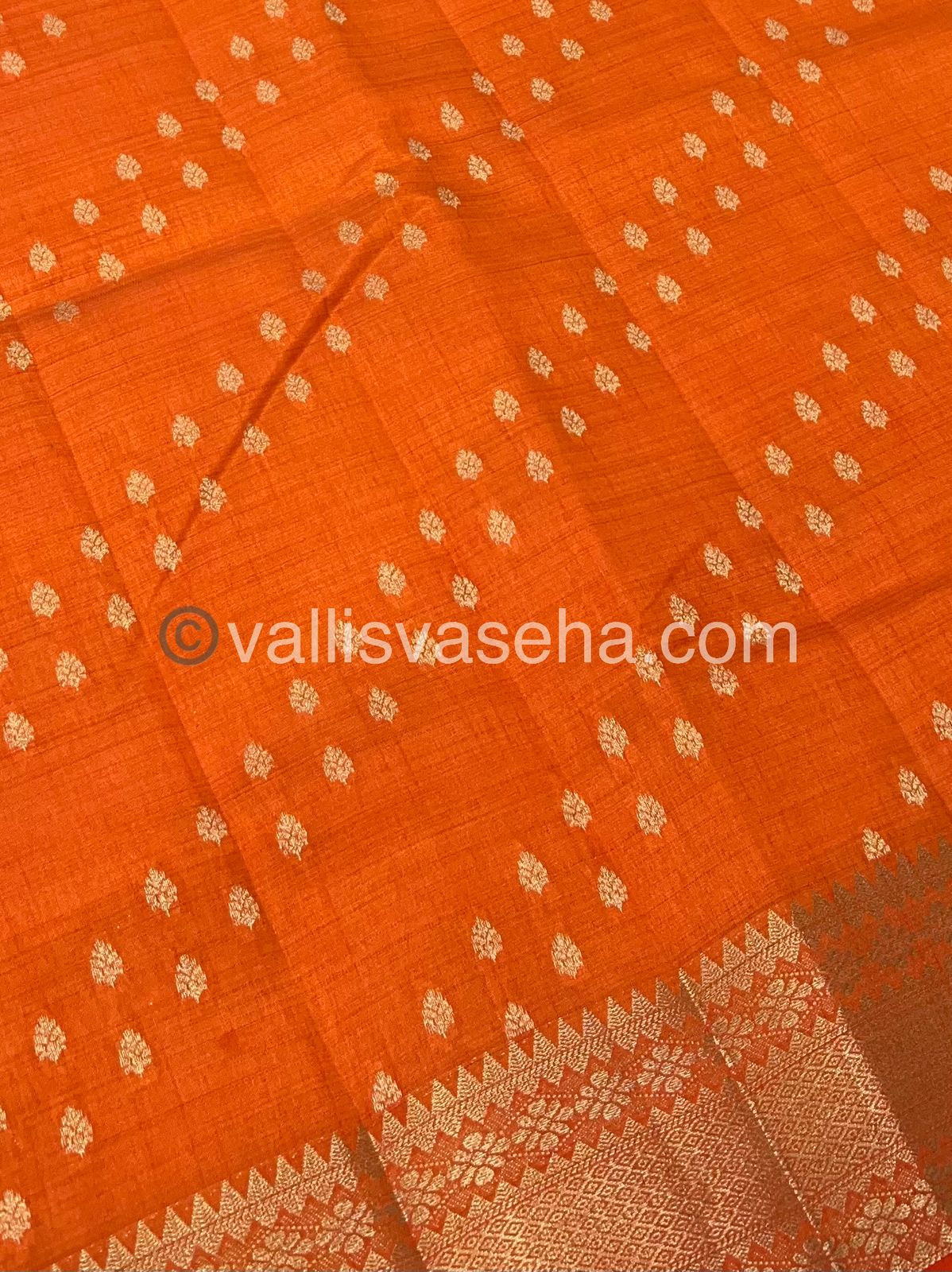 Semi Tussar Silk - Grand Pallu  - Orange Shade - VVSTS017