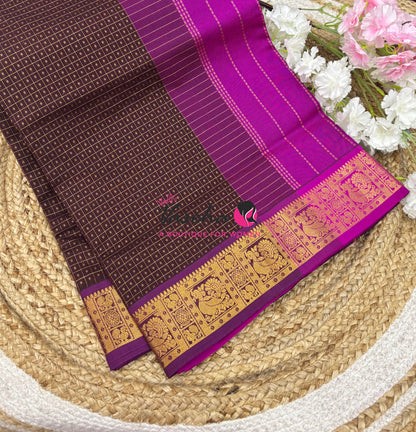 Pure Silk Cotton Saree - Brown With Pink - Lakshadeepam Design - VVPLD004