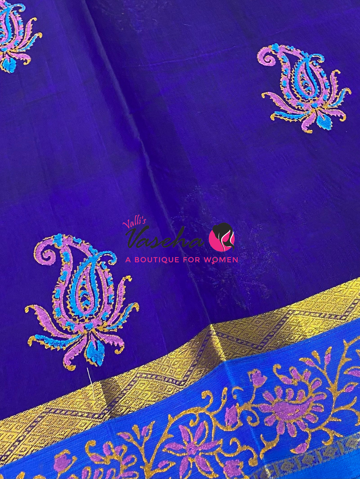 Pure Printed Silk Cotton Sarees - Blue with Blue    - VVPSC004