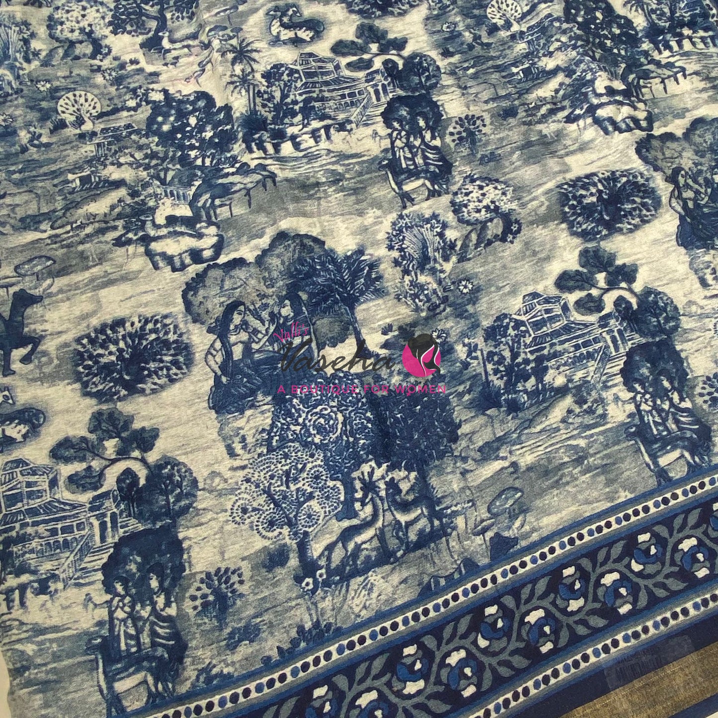 Semi Maheshwari Mixed Cotton Saree - Linen Feel - Indigo Blue - VVMSC008