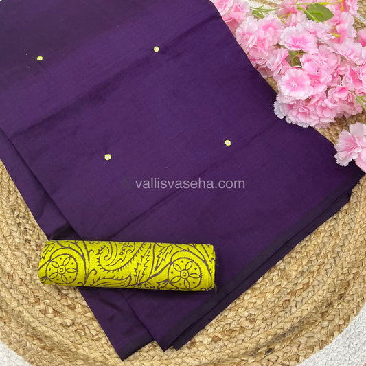 South Mixed Cotton - Mirror Work Embroidery - Purple with lemon Green - VVPCM002