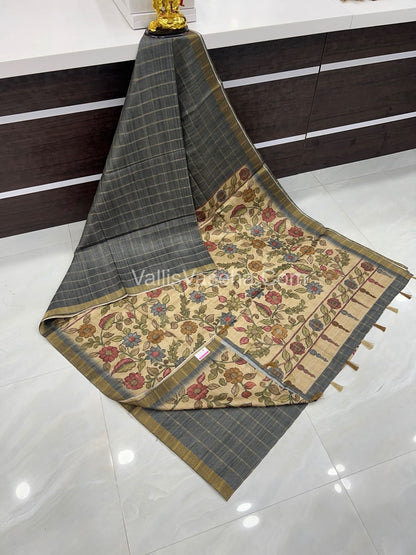 Semi Gicha Tussar Silk Saree - checks pattern - VVSGT001