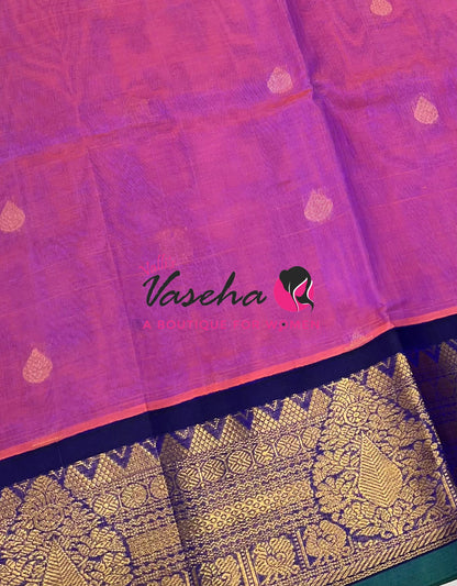 Pure Korvai Silk Cotton Saree - pinkish purple with purple- VVKSC019