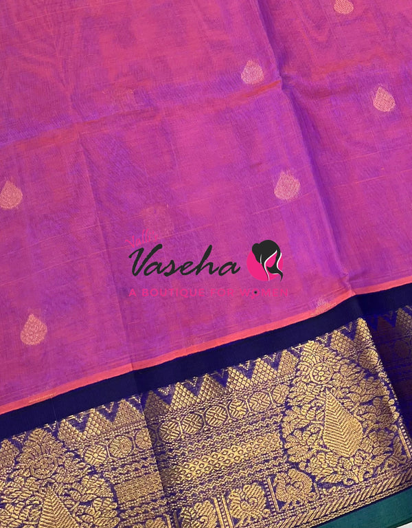 Pure Korvai Silk Cotton Saree - pinkish purple with purple- VVKSC019
