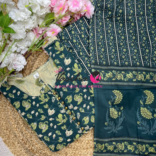 Ready Made - Anarkali - Salwar, Kameez & Duppatta(3pc)- Printed Cotton - VVAS012