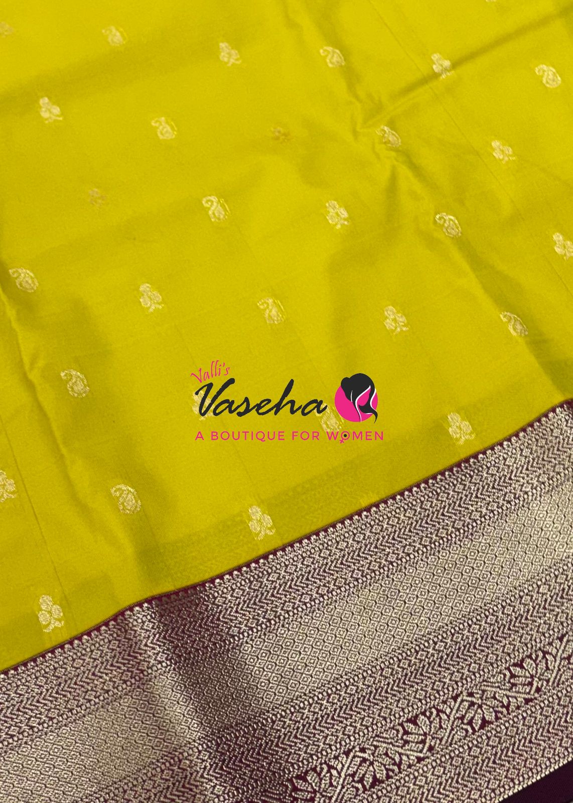 Semi Kanchi Silk  - Lemon Yellow & - Maroon - VVSKS007