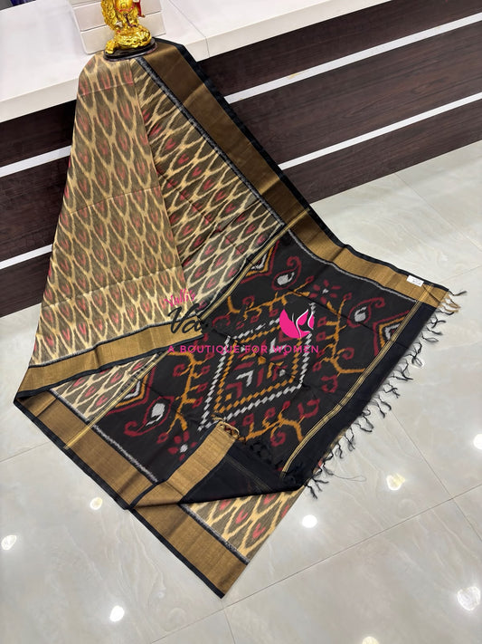 Pochampally Silk Cotton Saree - Cream & Black Shade - VVPPS001