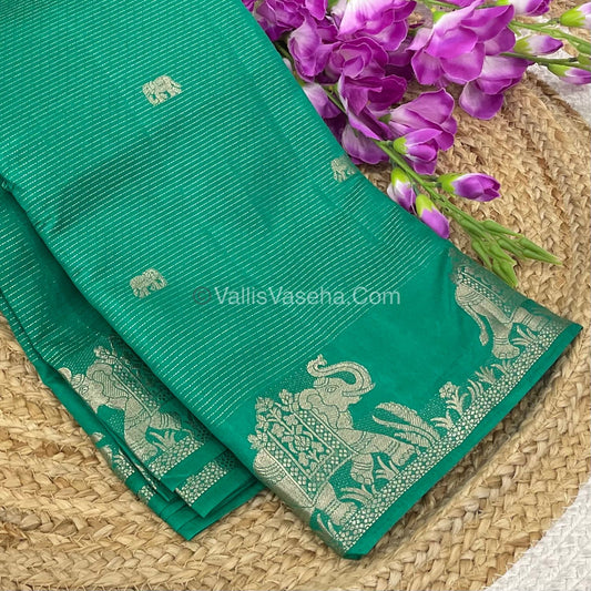 Semi Tussar Silk - Vairavoosi & Elephant Design -  Green shade-VVSTS019