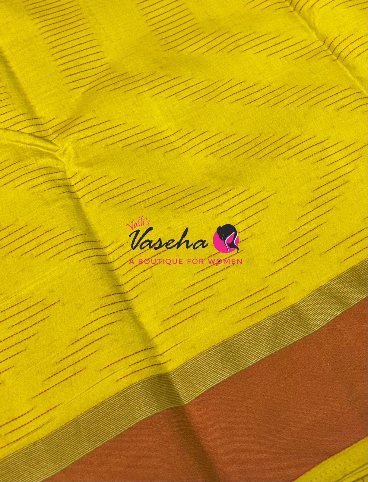 Semi Silk Saree - Thread Work Weaving - Yellow With Rust Orange - VVSSS0038