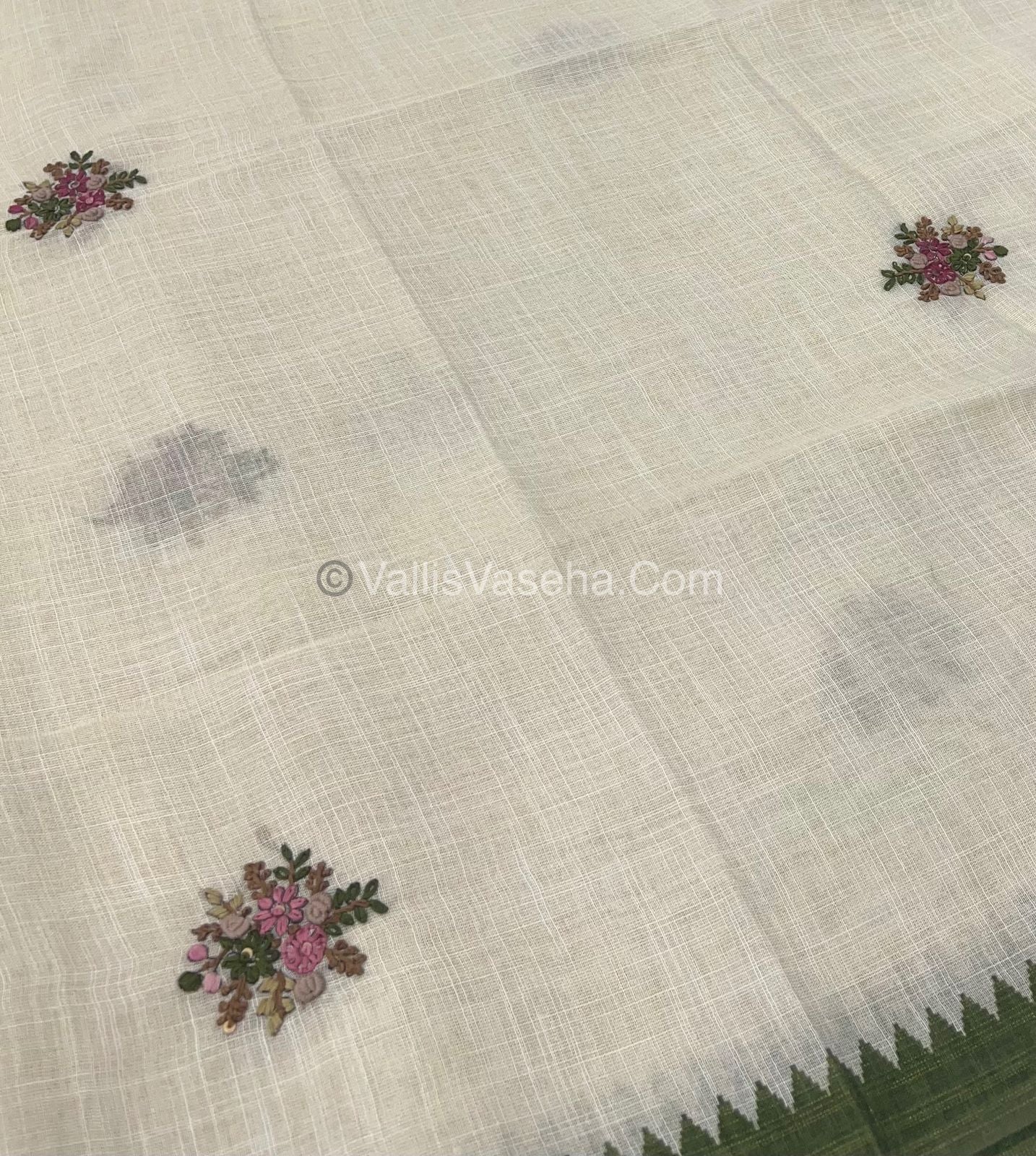 French Knot - Tissue Saree - Cream With Green Shade - VVLFN001