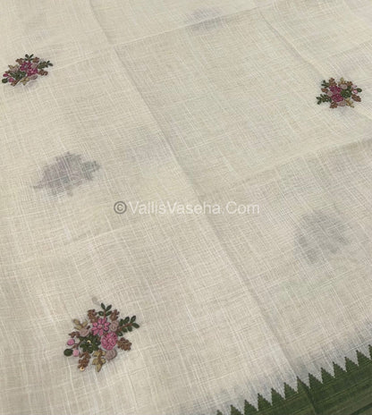 French Knot - Tissue Saree - Cream With Green Shade - VVLFN001