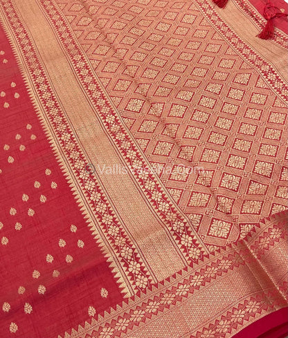 Semi Tussar Silk - Grand Pallu  - Red Shade - VVSTS017