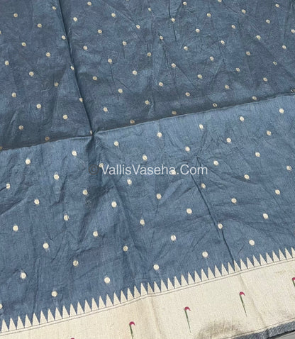 Semi Raw Silk - Paithani Design Weaving - Grey Shade - VVRS005