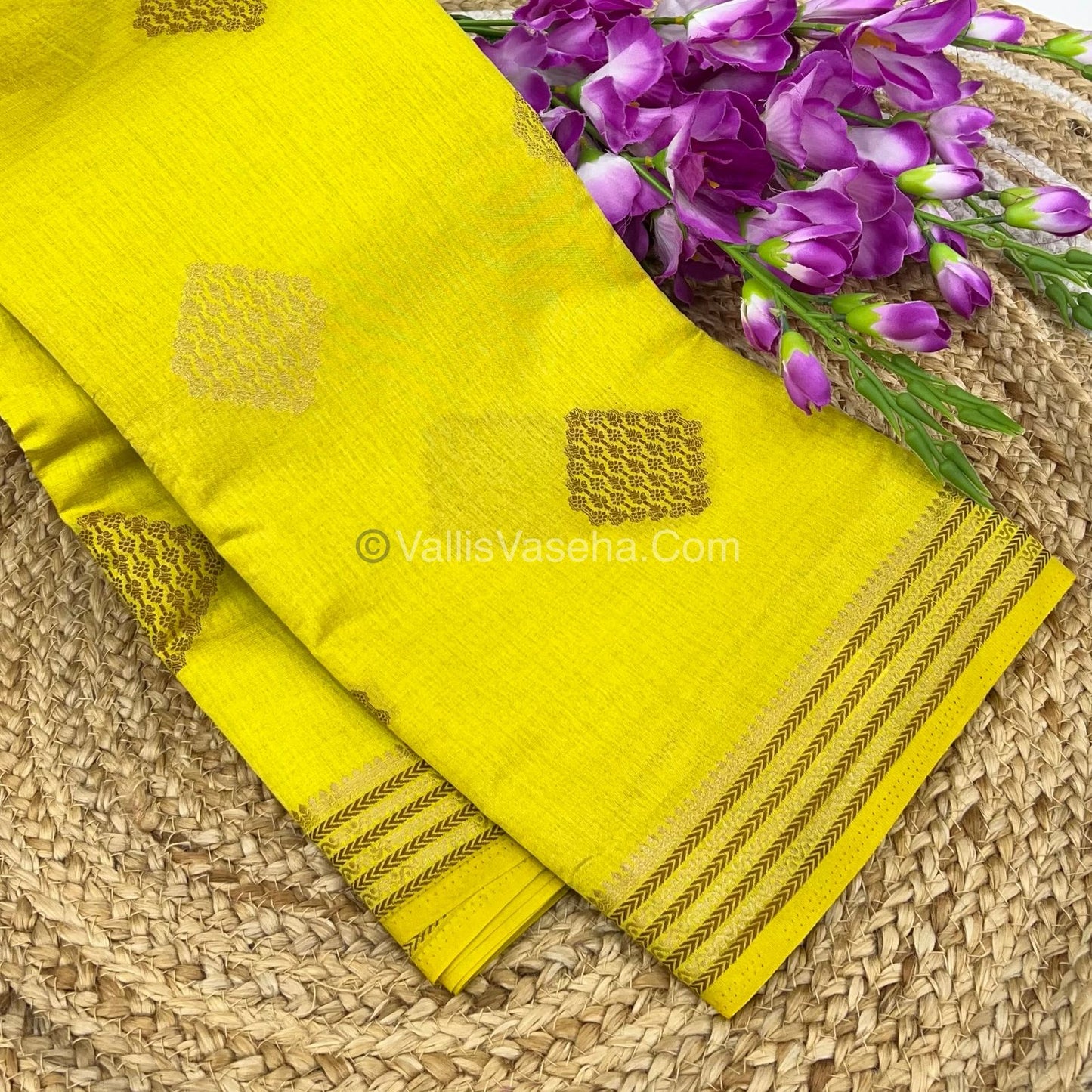 Semi Tussar Silk Saree - Lemon Yellow Shade - VVSTS016