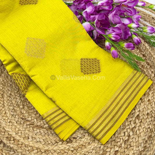 Semi Tussar Silk Saree - Lemon Yellow Shade - VVSTS016