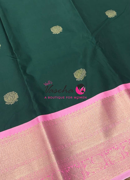 Semi Kanchi Silk  - Green & Pink  - VVSKS007