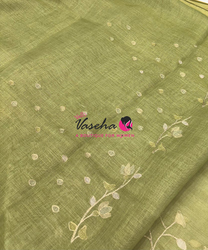 Linen Tissue Saree - Green Shade - VVLTS003