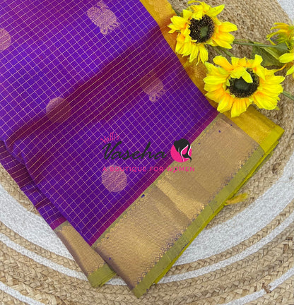 Pure Silk Cotton Saree - Mayil & Chakkaram Design -  Purplish Pink With Yellow Shade -VVMC002