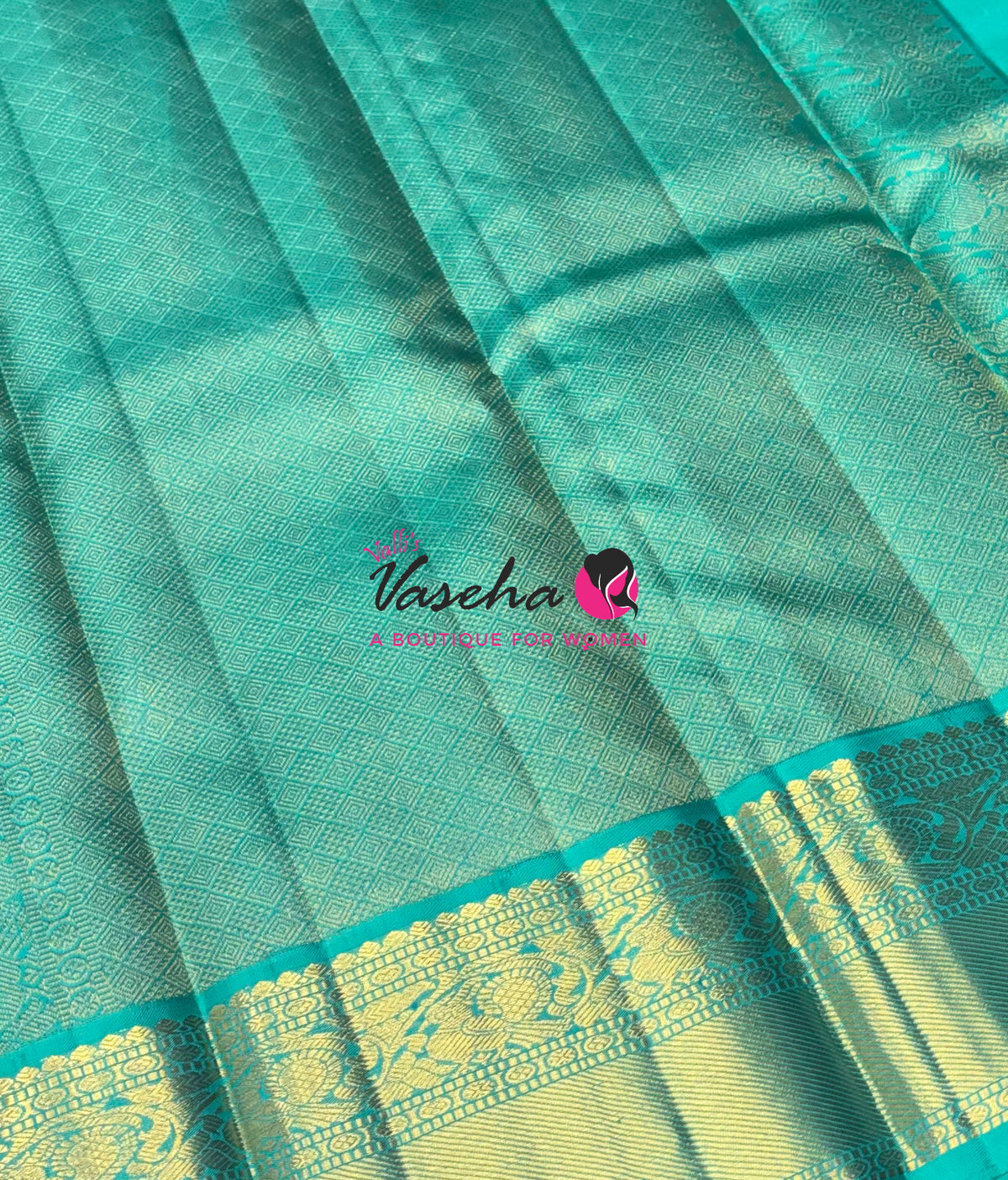 Pure Vintage Korvai Kanchipuram Silk Saree - Blue With Turquoise Blue - VVPS062