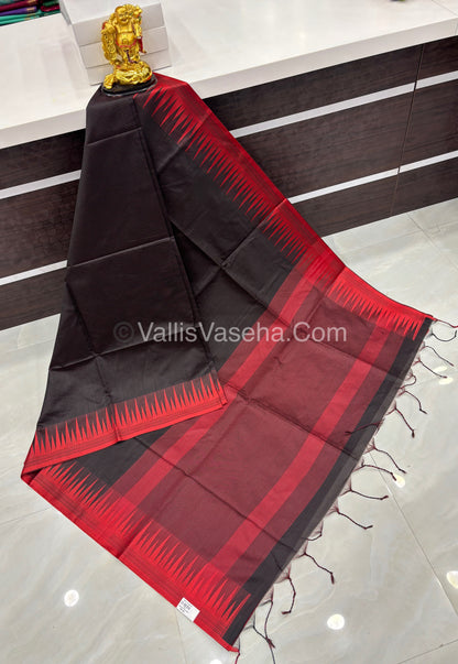 Semi Raw Silk - Black With Red Shade - VVRS007